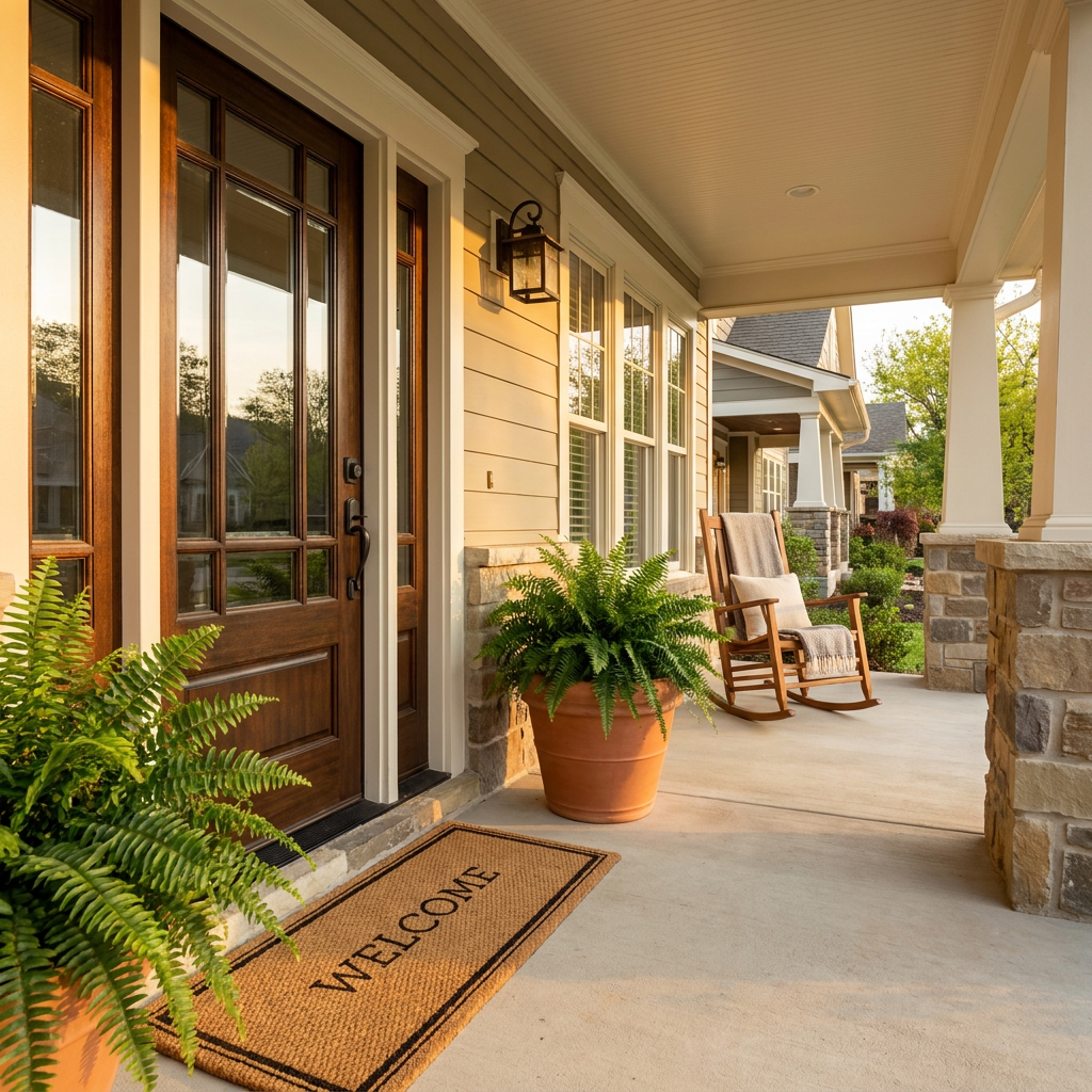 Warm front porch and door of a Dallas home