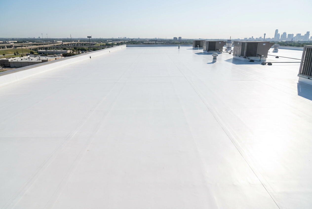 White TPO flat commercial roof