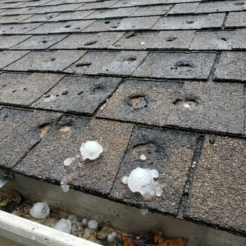 Hail damage on an asphalt shingle roof