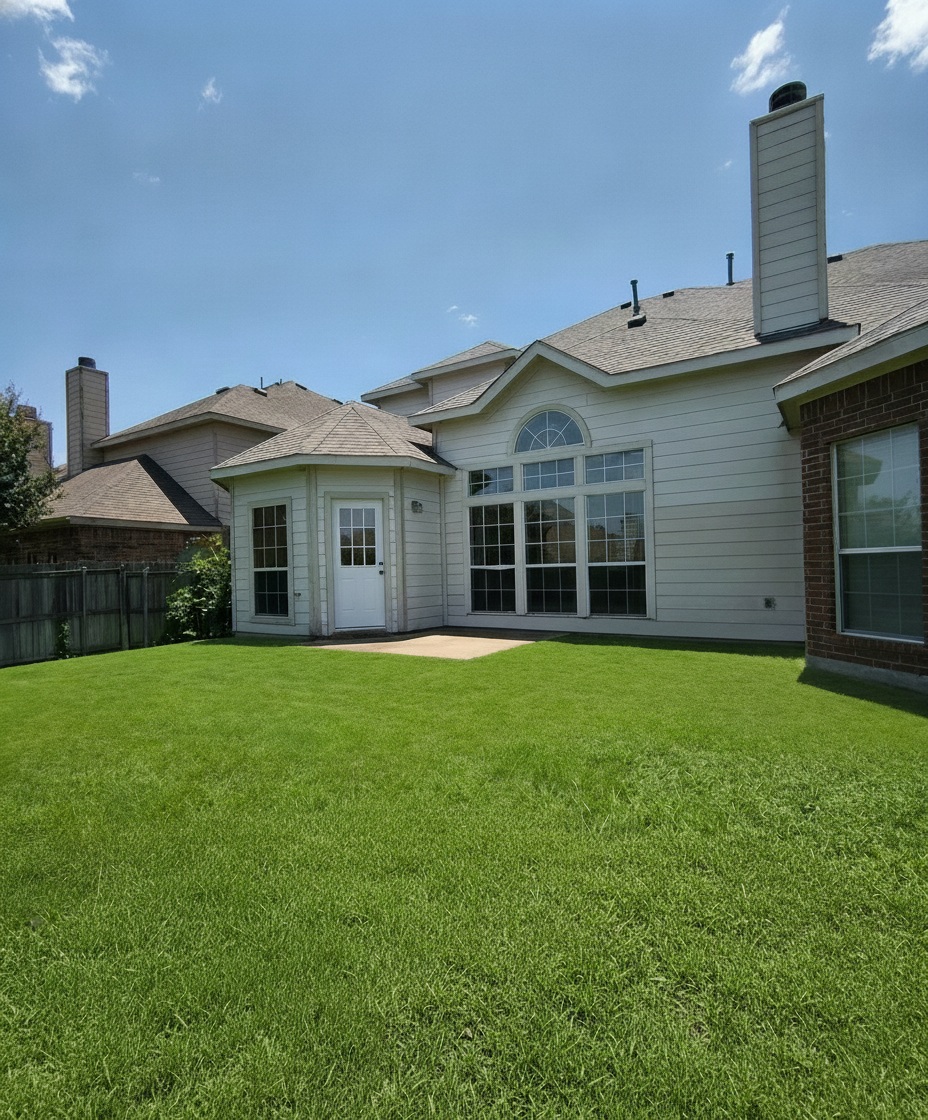 Completed Halo Roofing project — beige DFW home with new roof on a clear day