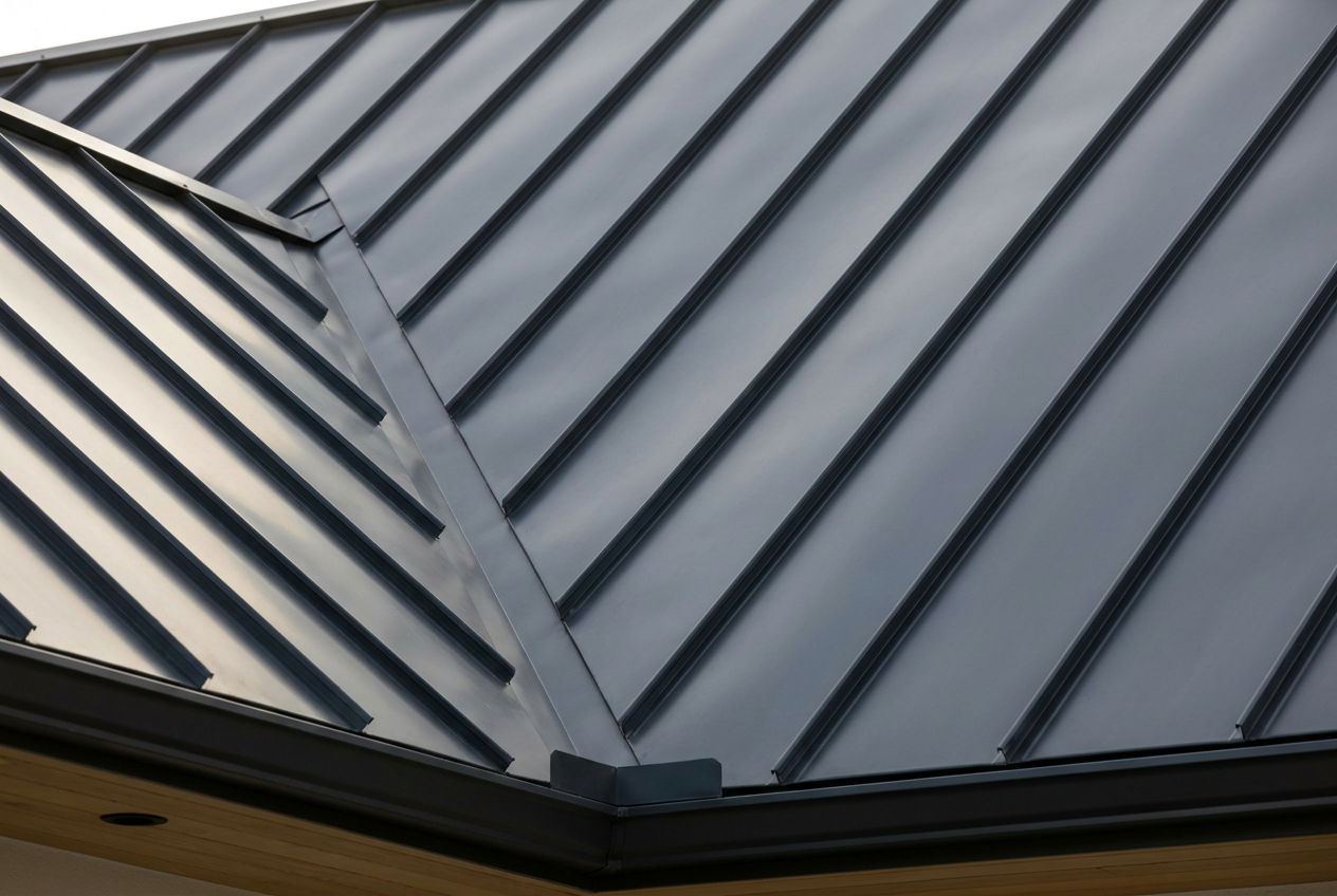 Standing-seam metal roof close-up