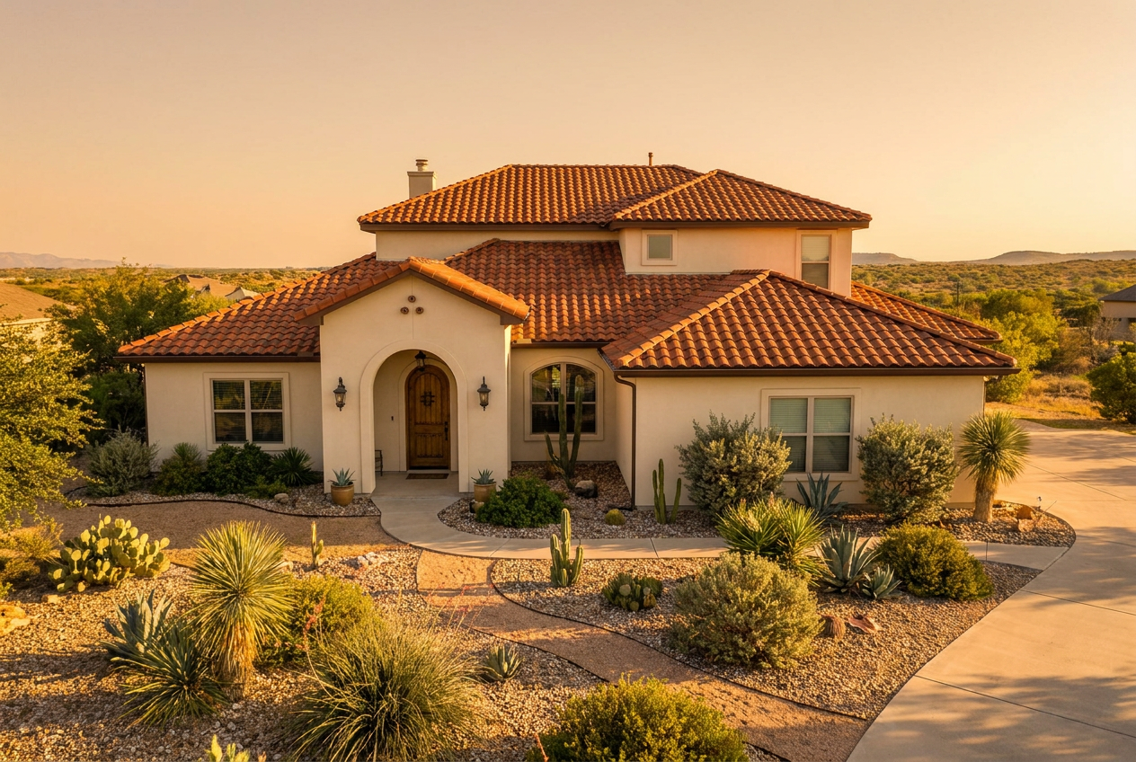 Spanish-style home with a new terracotta clay tile roof