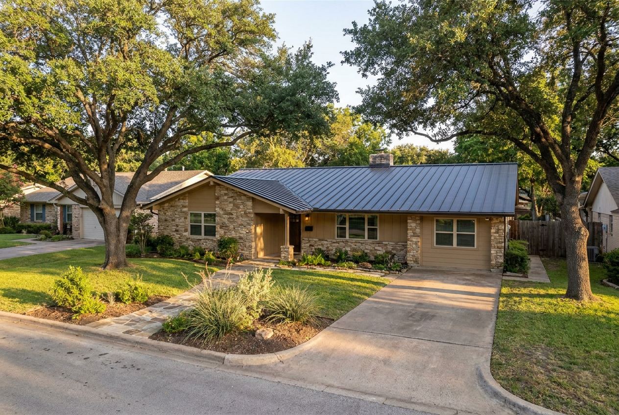 Ranch-style home with a new standing-seam metal roof