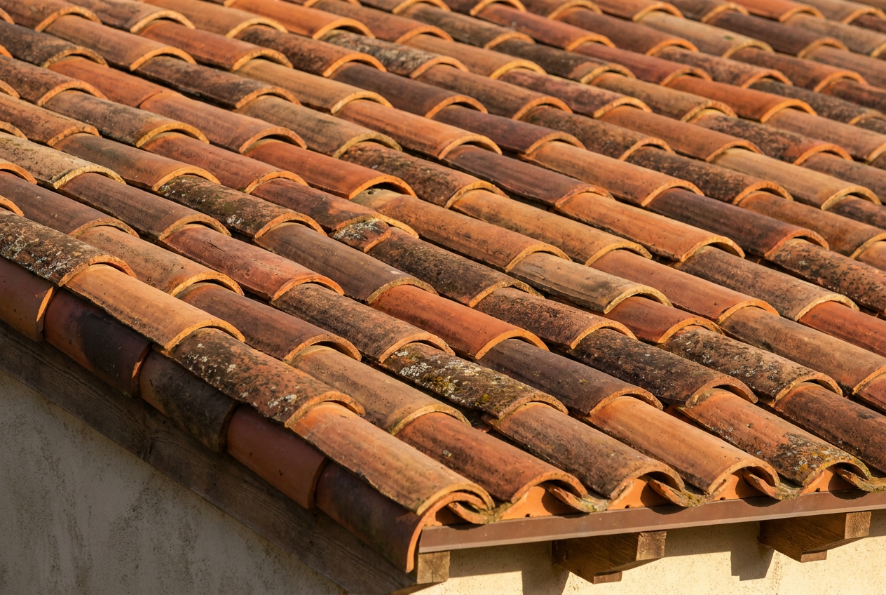 Clay tile roof close-up
