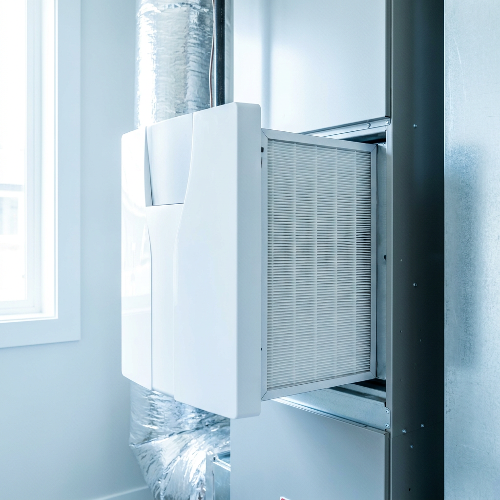 Whole-home indoor air quality system with clean HEPA-style filter media