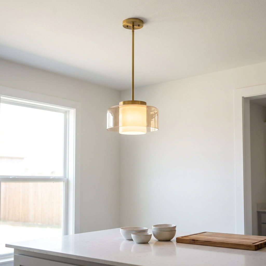 Modern pendant light fixture installed over a kitchen island